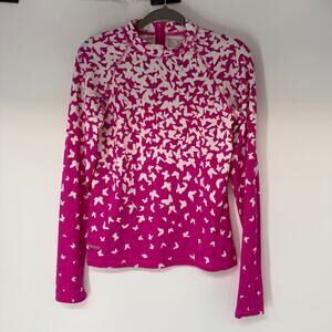 Mott 50 Swim Shirt Womens L Pink White Butterfly Print Rash Guard Sun Protection